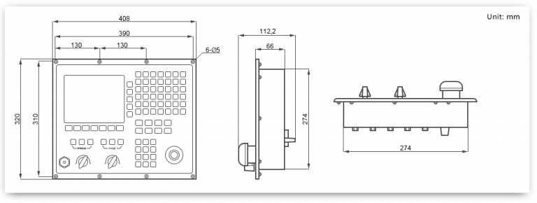 plan d'intégration et dimensions pour pupitre du contrôleur CNC NK280 Weihong