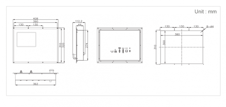 plan d'intégration et dimensions pour pupitre du contrôleur CNC NK280 Weihong (dos)
