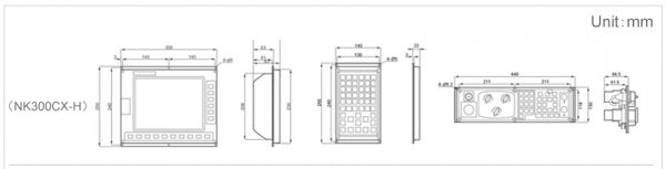 plan d'intégration et dimensions de l'écran et du clavier du contrôleur CNC NK300 Weihong (versions compact et grand écran)