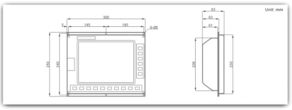 plan d'intégration et dimensions de l'écran du contrôleur CNC NK300 Weihong (version grand écran)